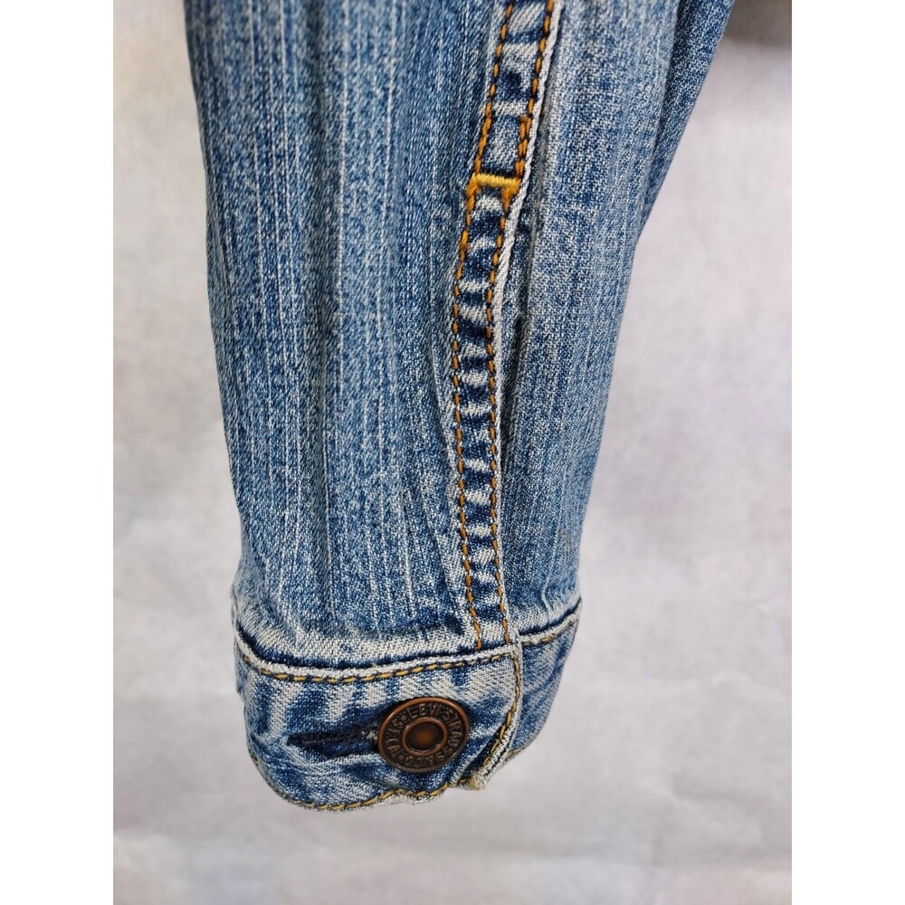 LEVI STRAUSS Signature Jean Jacket Girls L 12/14 Trucker Denim Patches Grunge - Picture 11 of 16